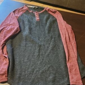 Ocean Current Burgundy and Black Henley Shirt